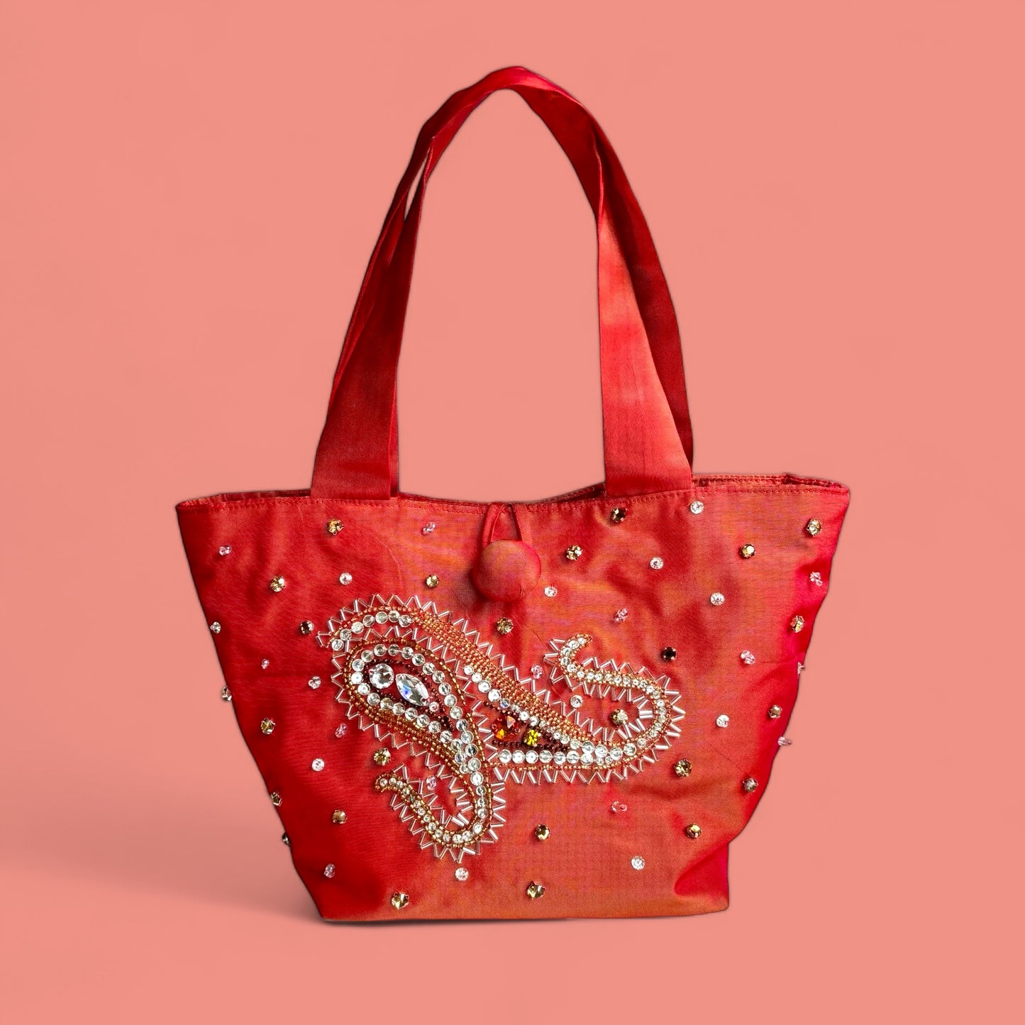 Red hot chili paisly – borsa Swarovski da sera in taffetà ricamata a mano