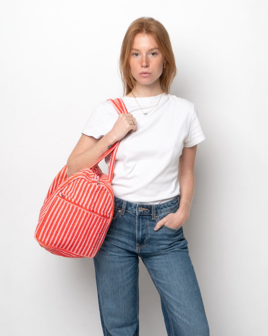 Borsone da weekend a righe rosa e rosse