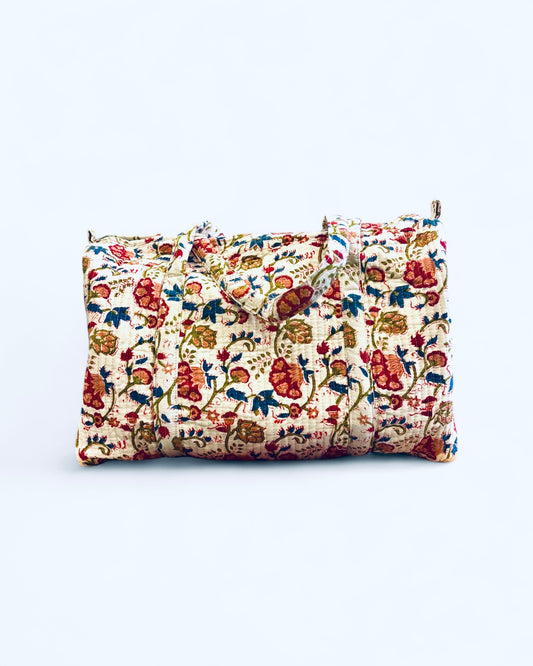 Borsone cotone blockprint bianco