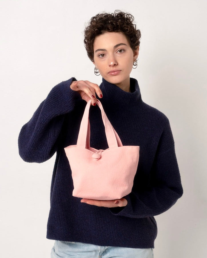 Mini-bag in cotone con bottone rivestito