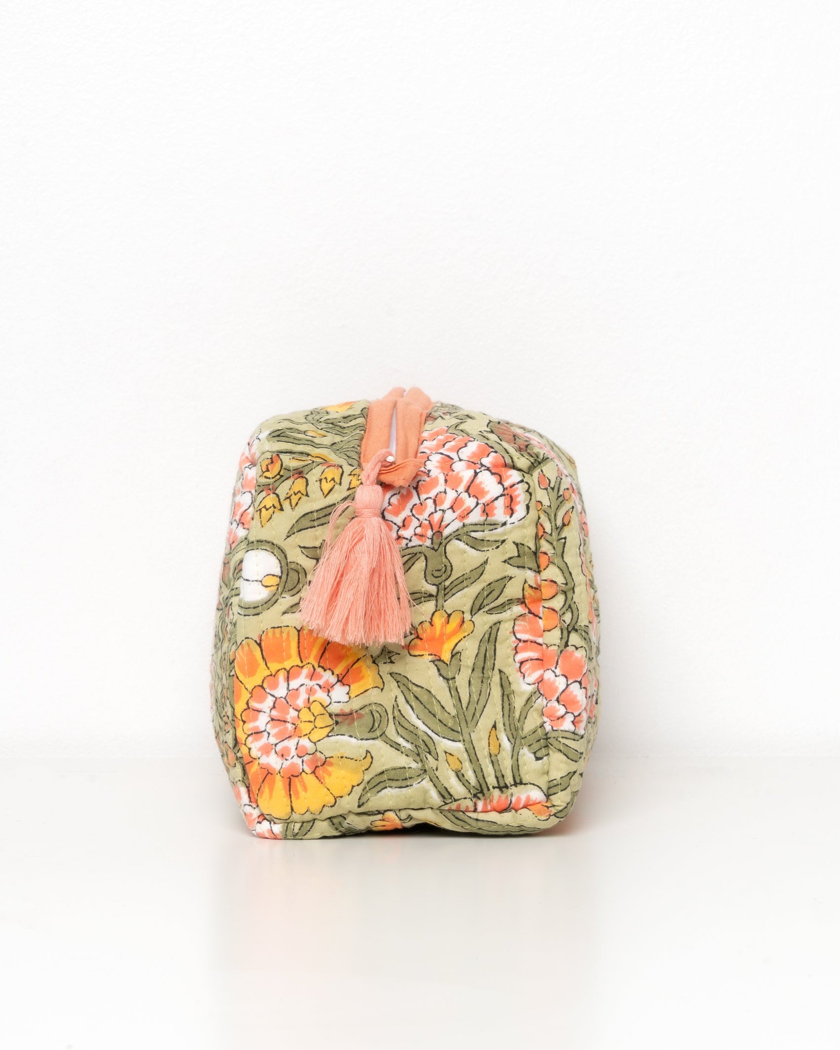Beauty case quadrato donna, con stampa floreale block-print.