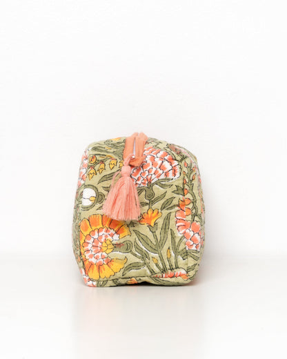 Beauty case quadrato donna, con stampa floreale block-print.