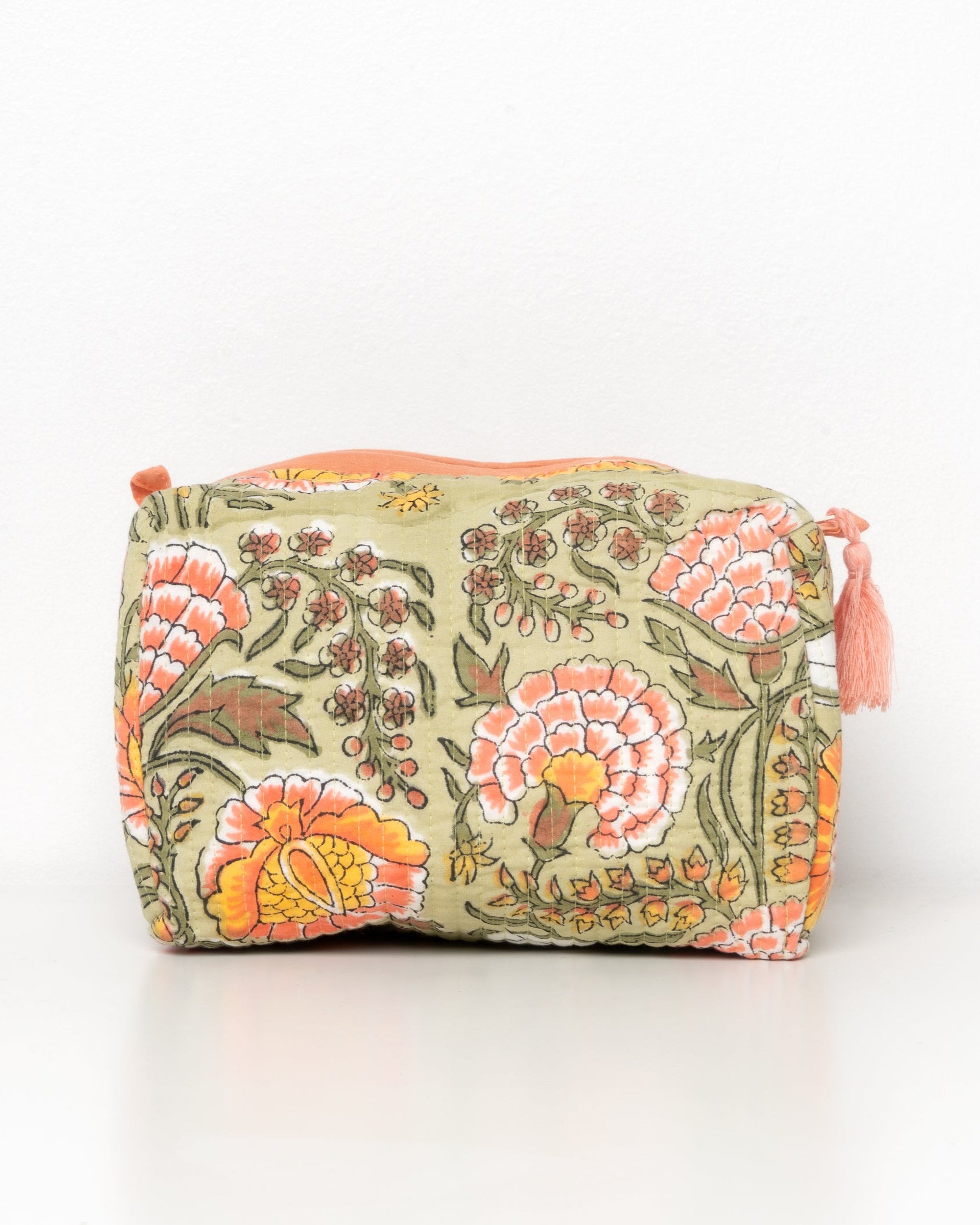 Toiletry bag verde e pesca con fiori