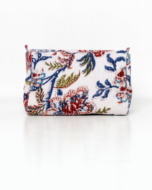 Beauty case da viaggio grande in cotone stampato con tecnica block-print