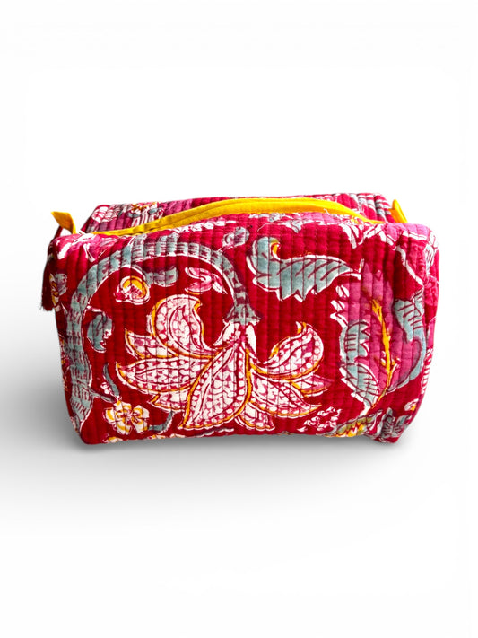 Beauty case Carina rosso con fiori gialli e rosa