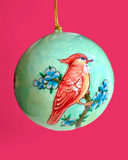 Sky blue papier-mâché ornament with birds