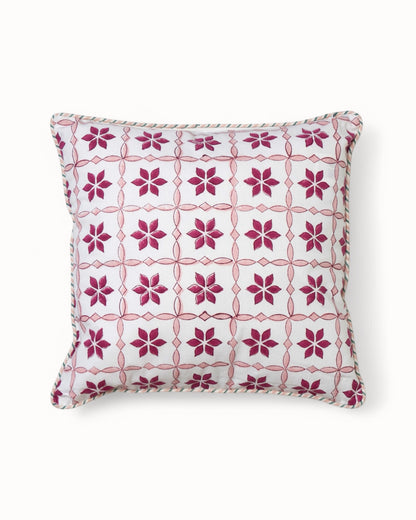 Reversible couch pillowcase – Elegant geometric floral motif and delicate blossoms.