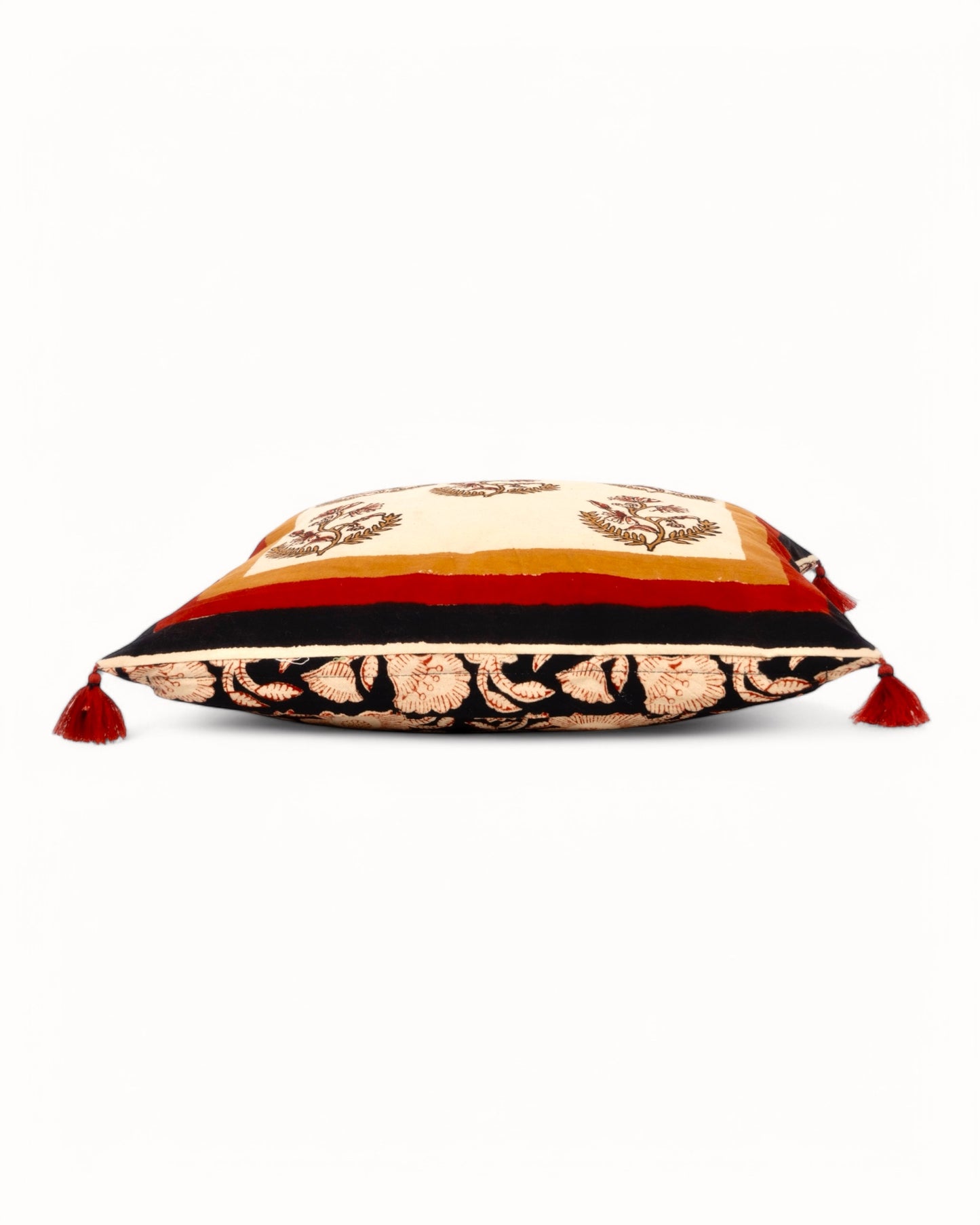 Elegant Jaipur-made throw pillow cover with Moghul-inspired patterns and cozy autumn colors.