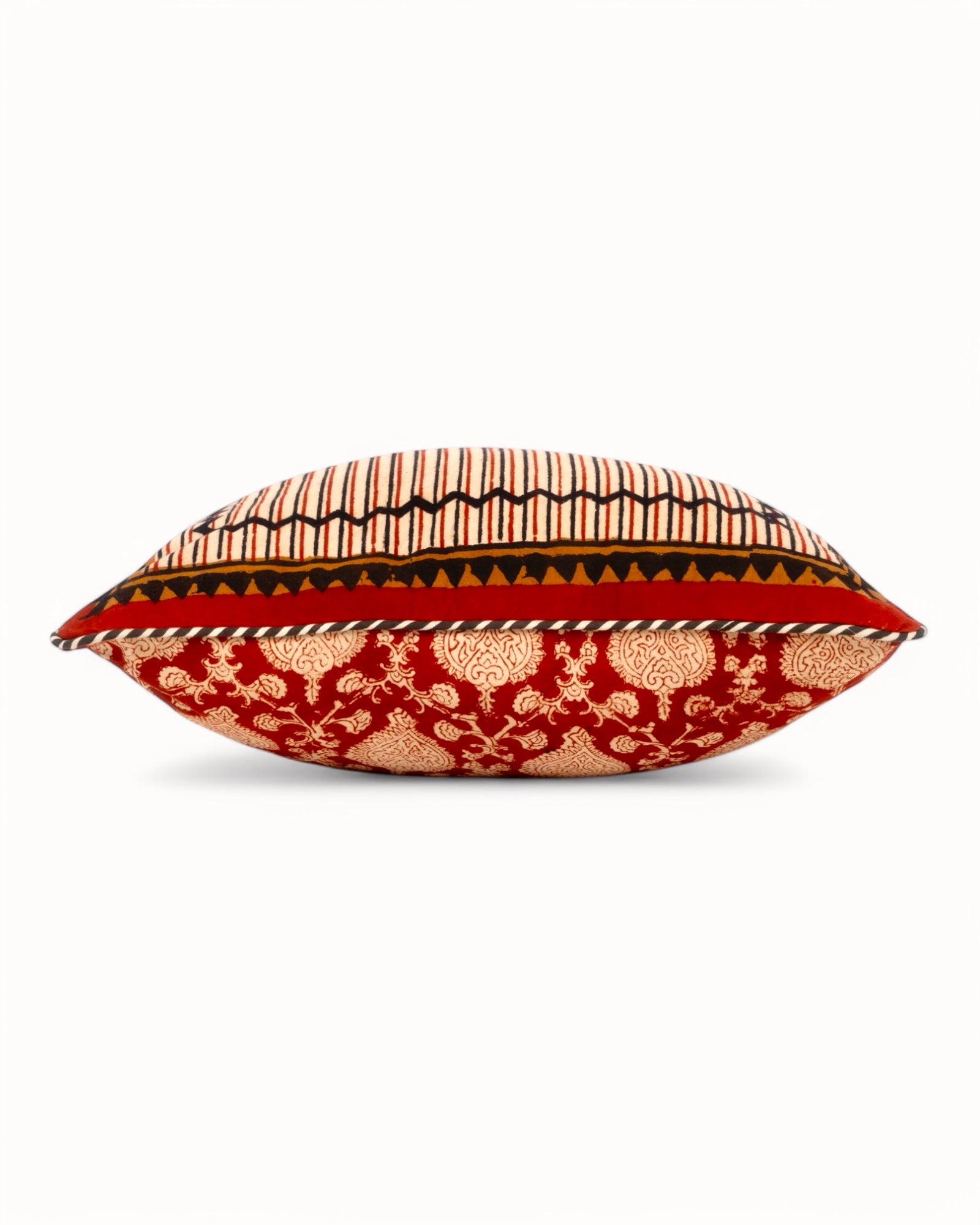 Decorative cushion case with zip closure and bold abstract pattern.