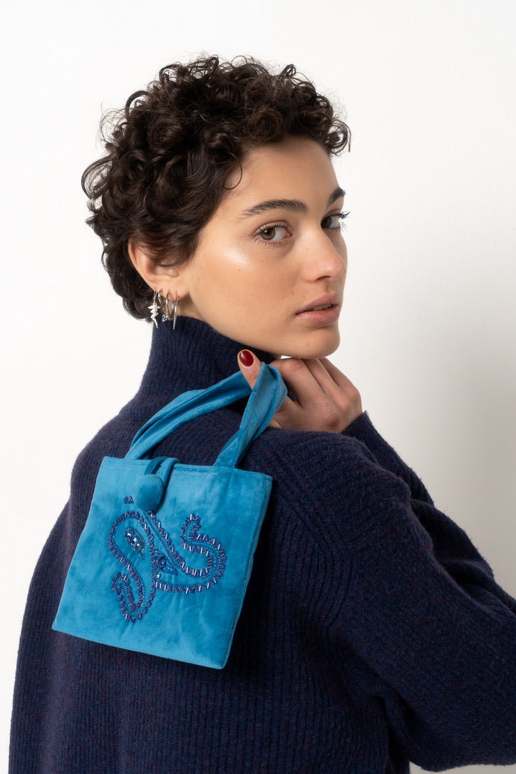 Borsina Diwali in velluto blu