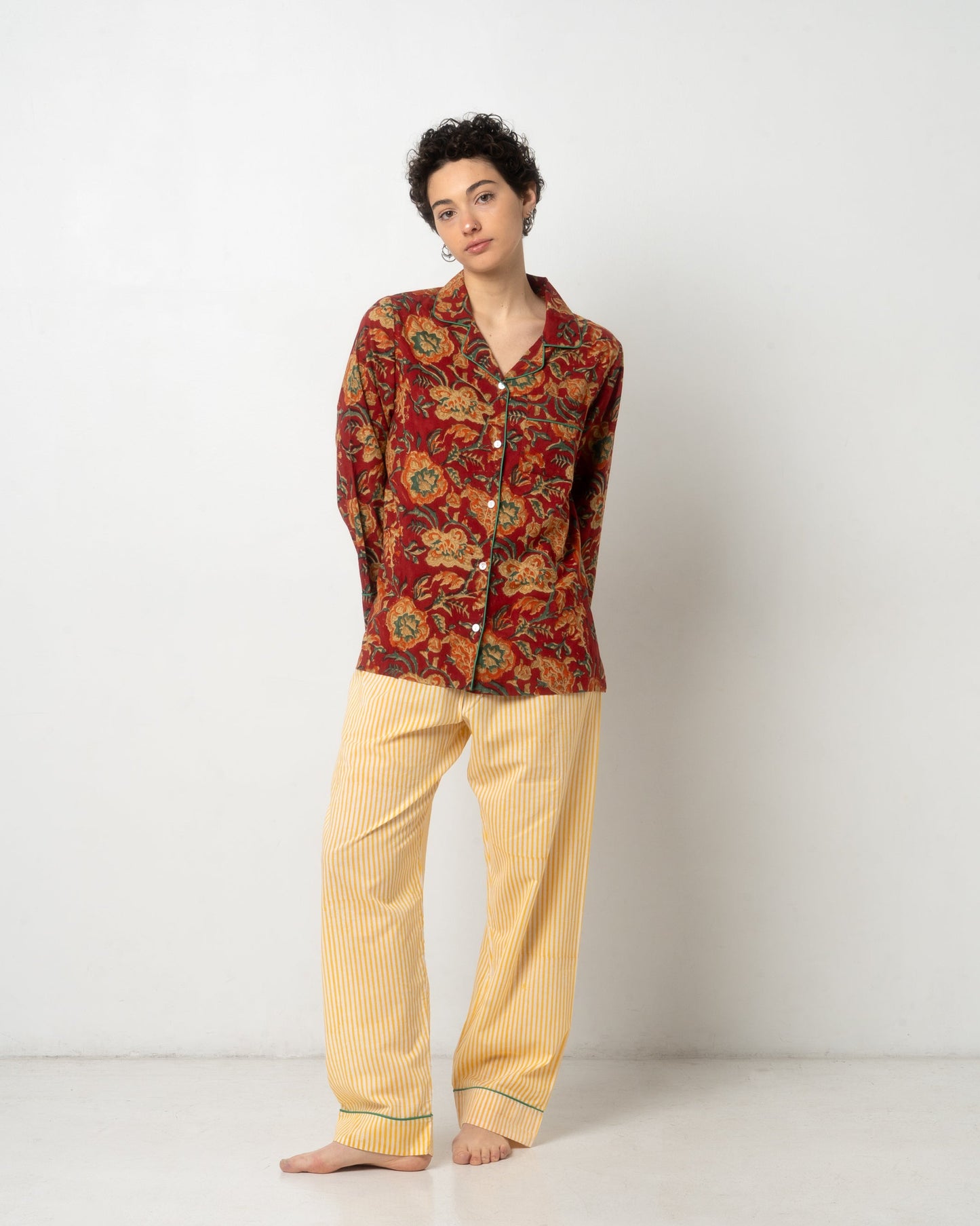 Yellow striped pajama trousers