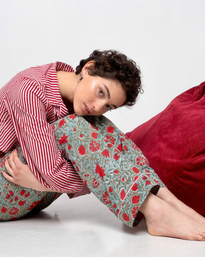 Green floral pajama trousers