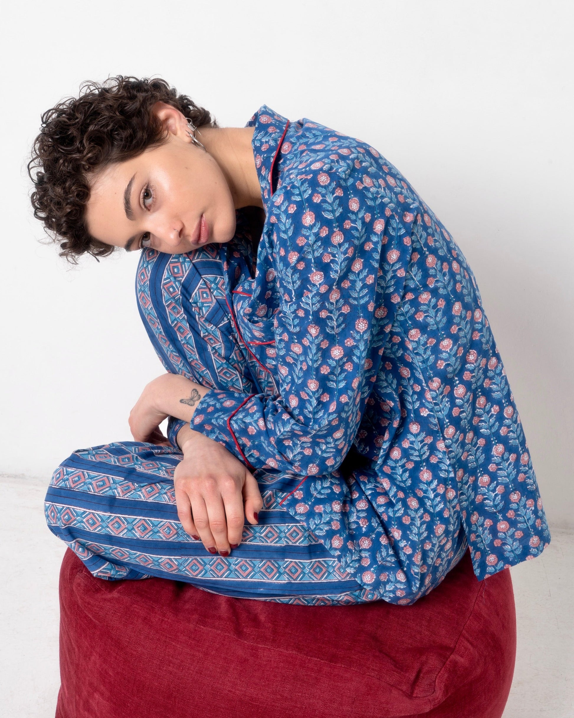 Blue floral cotton pajama