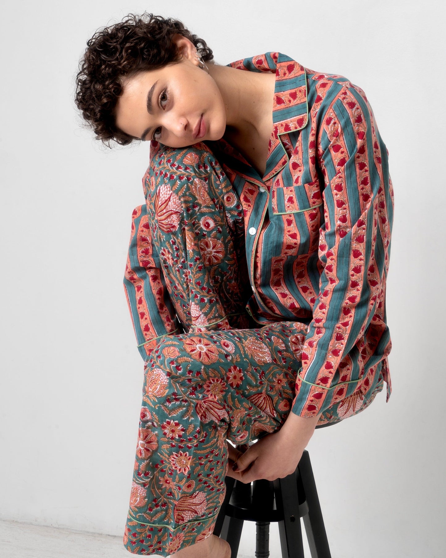 Striped and floral cotton pajama