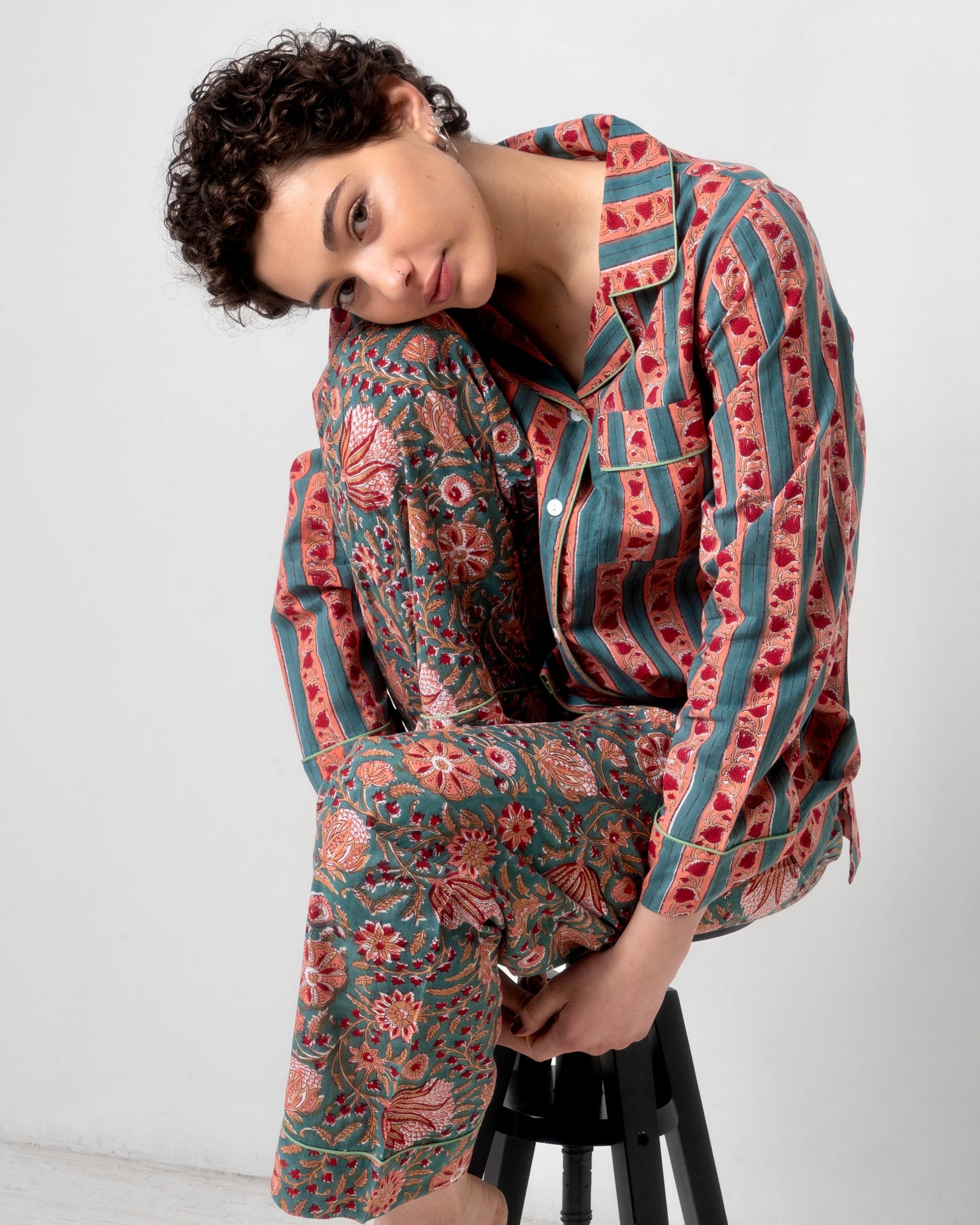 Striped and floral cotton pajama