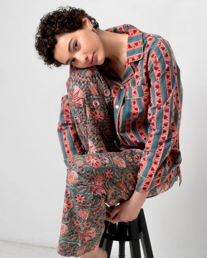 Striped and floral cotton pajama