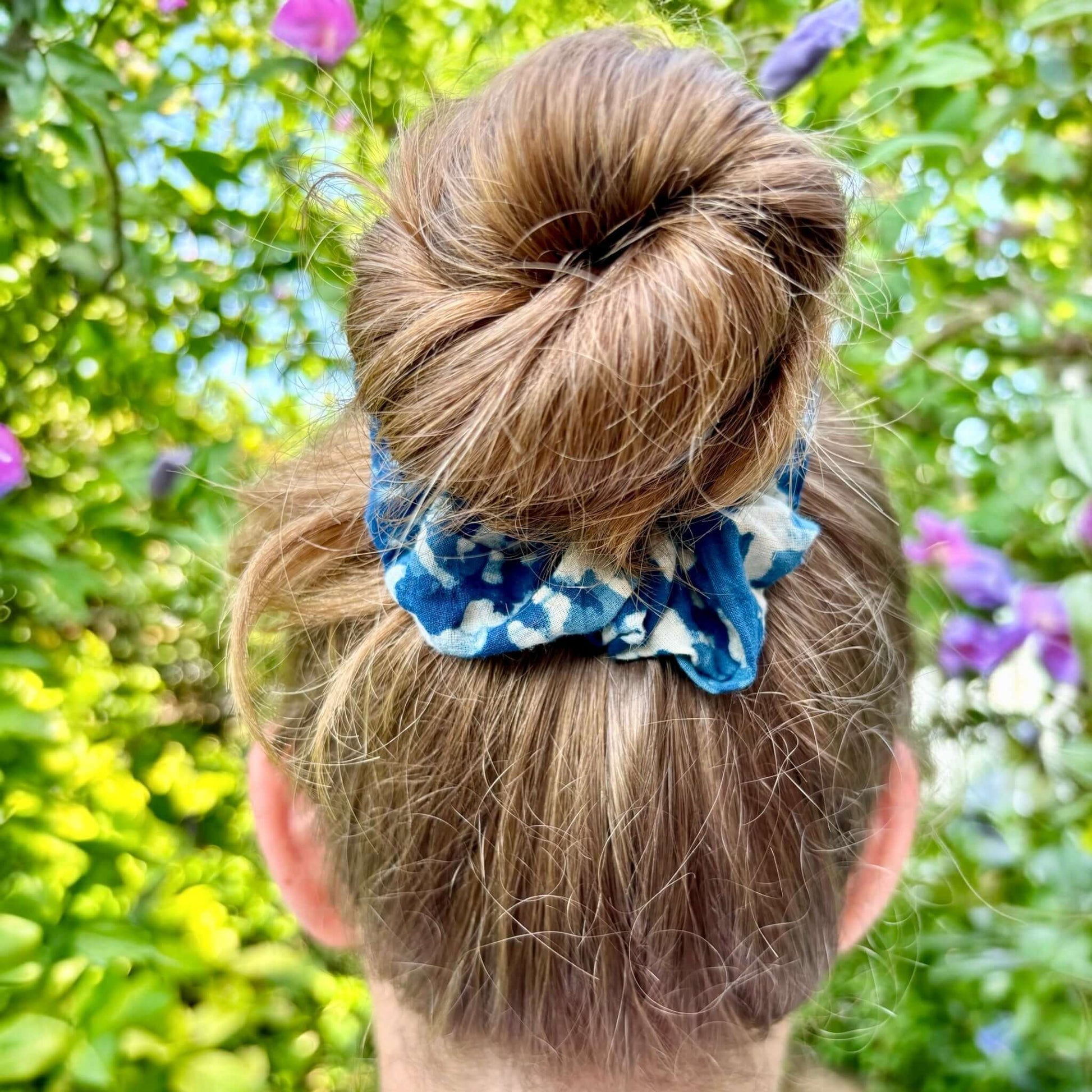 Accessori capelli blockprint, elastico per capelli blu e bianco