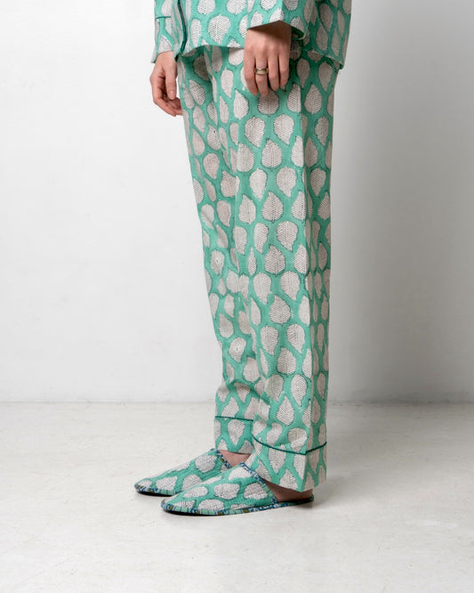 Pantofole blockprint verde menta.