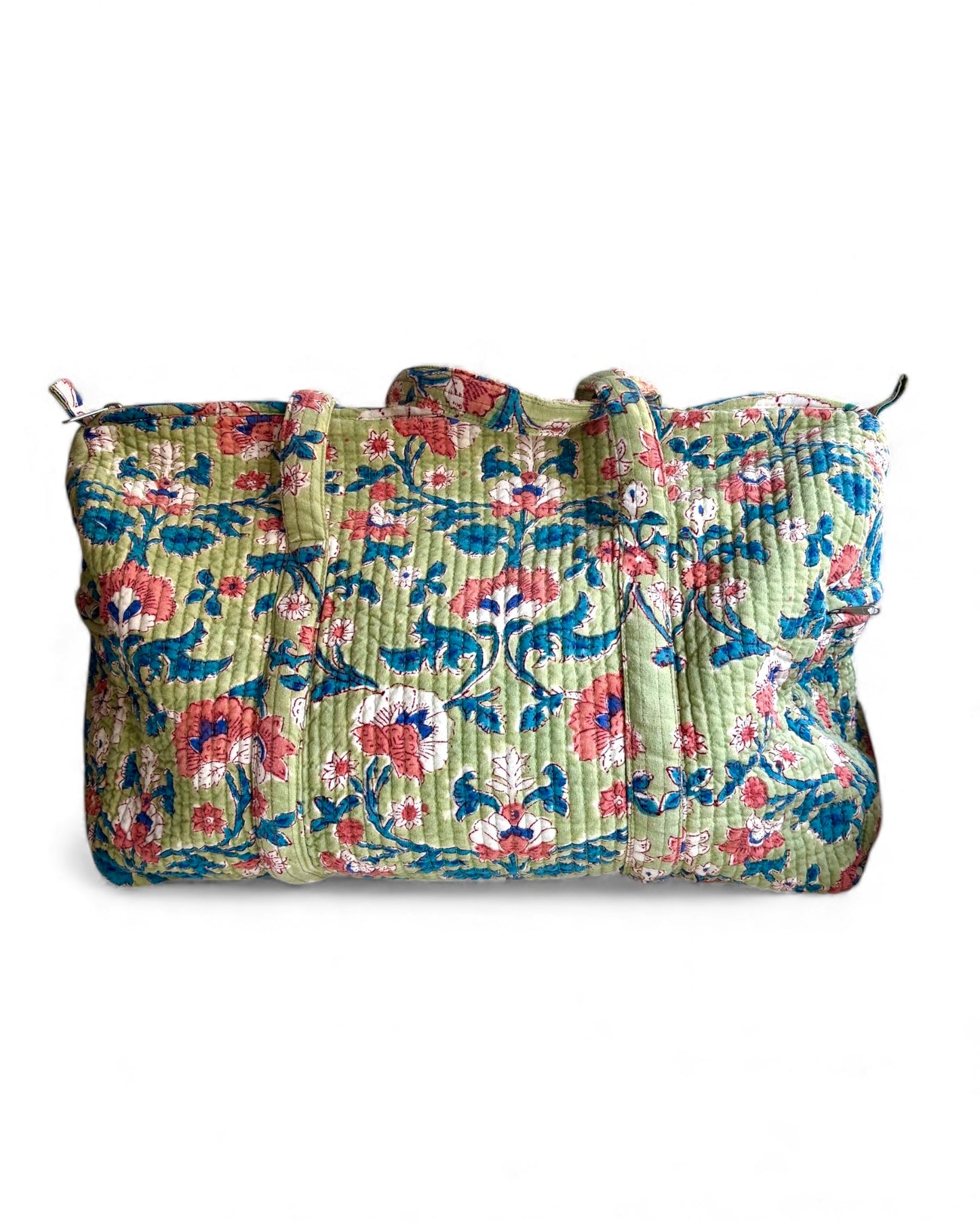 Borsone verde pistacchio con fiori corallo