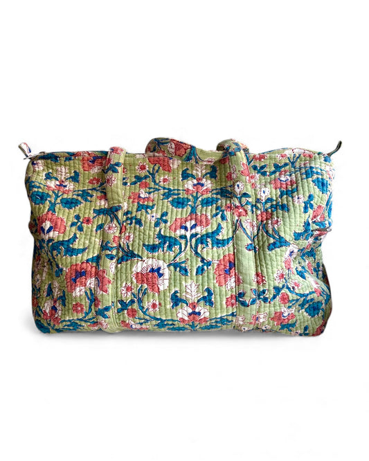 Borsone verde pistacchio con fiori corallo